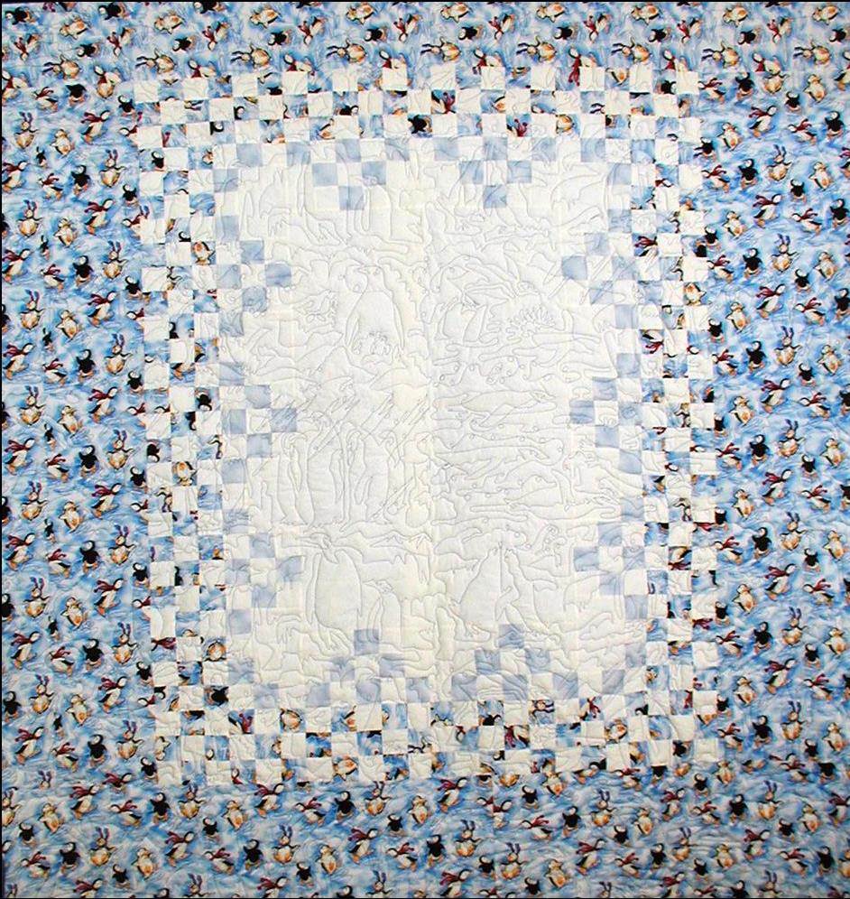 Penguin Snowstorm quilt cover mock
