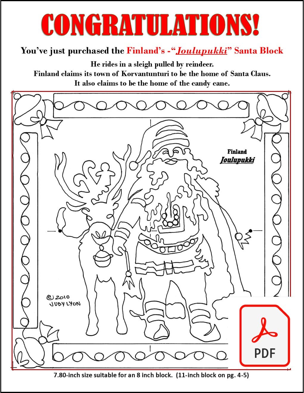 Santa Finland Redwork: Digital Embroidery Files or PDF Printable Paper Files - Image 7