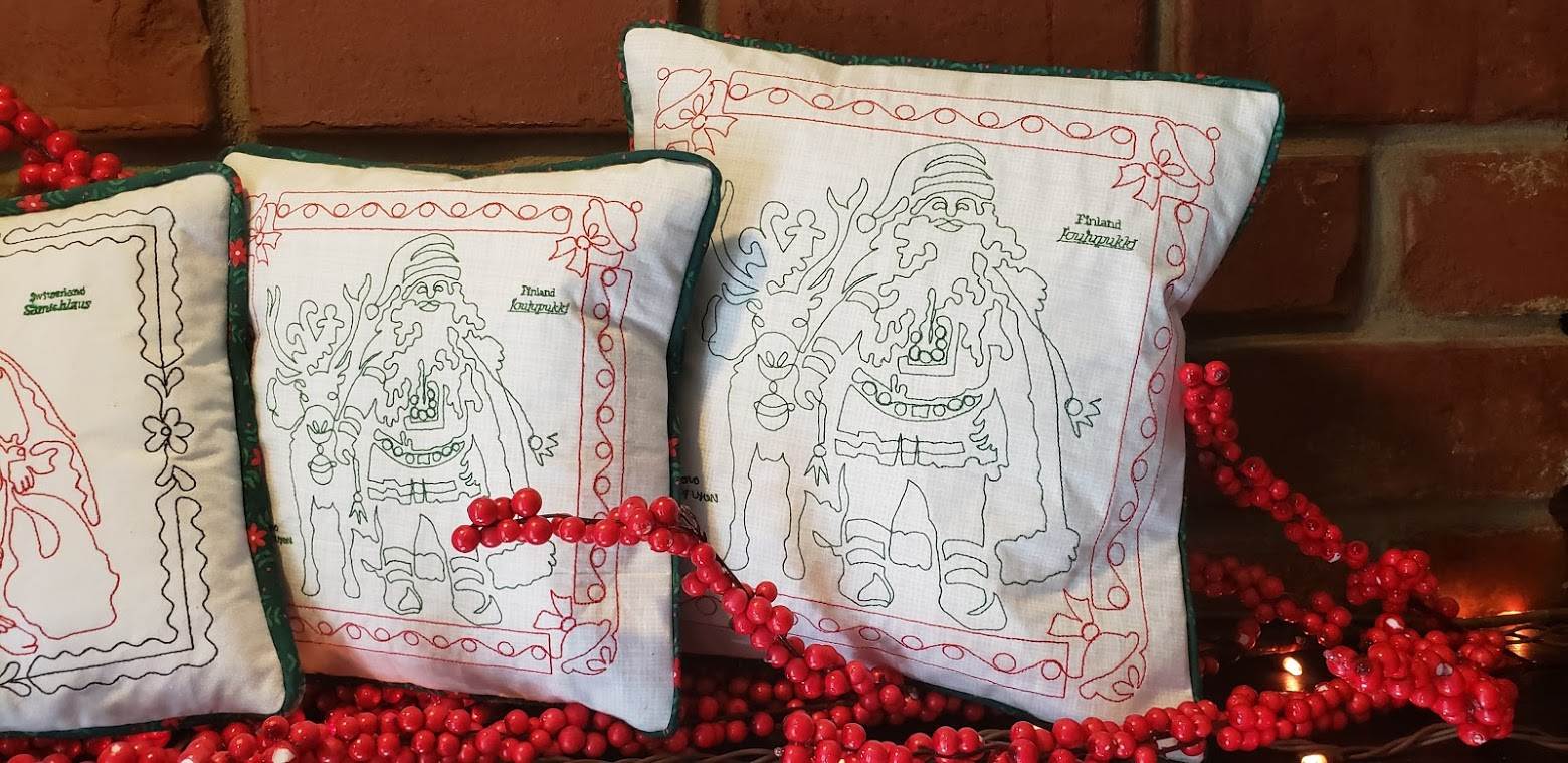 Santa Finland Redwork: Digital Embroidery Files or PDF Printable Paper Files