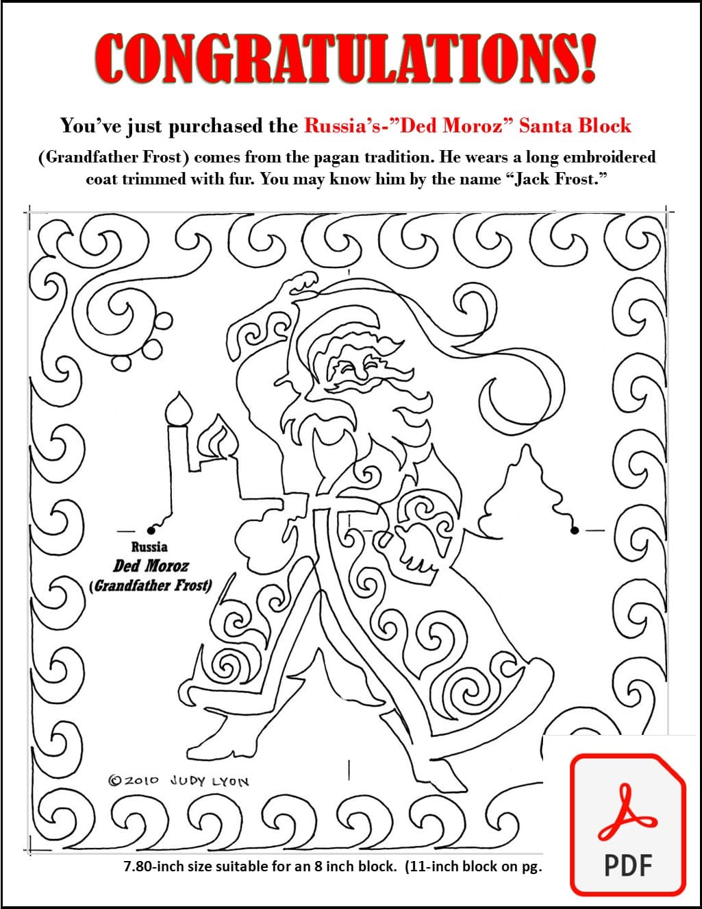 Santa Russia Redwork: Digital Embroidery files or PDF Printable Paper file - Image 6