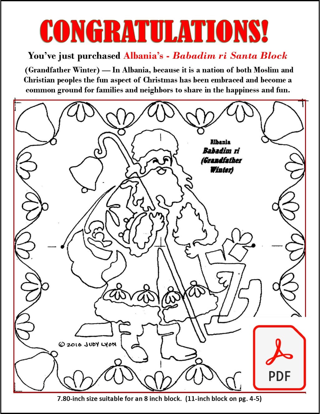 Santa Albania Redwork: Digital Embroidery Files or PDF Printable Paper File - Image 3
