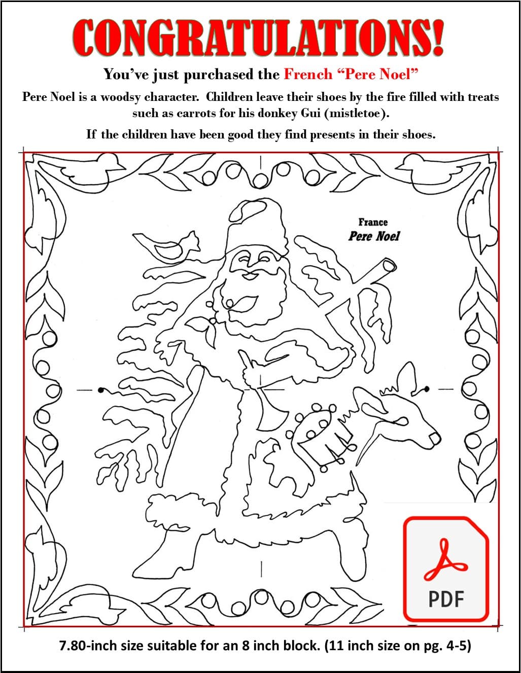 Santa France Redwork: Digital Embroidery Files or PDF Printable Paper Files - Image 5