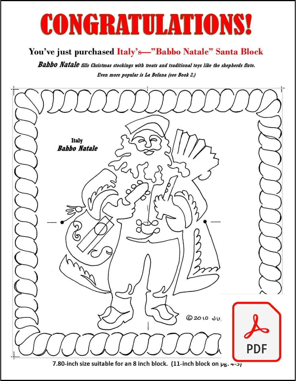 Santa Italy Redwork: Digital Embroidery Files or Printable PDF for Paper - Image 6