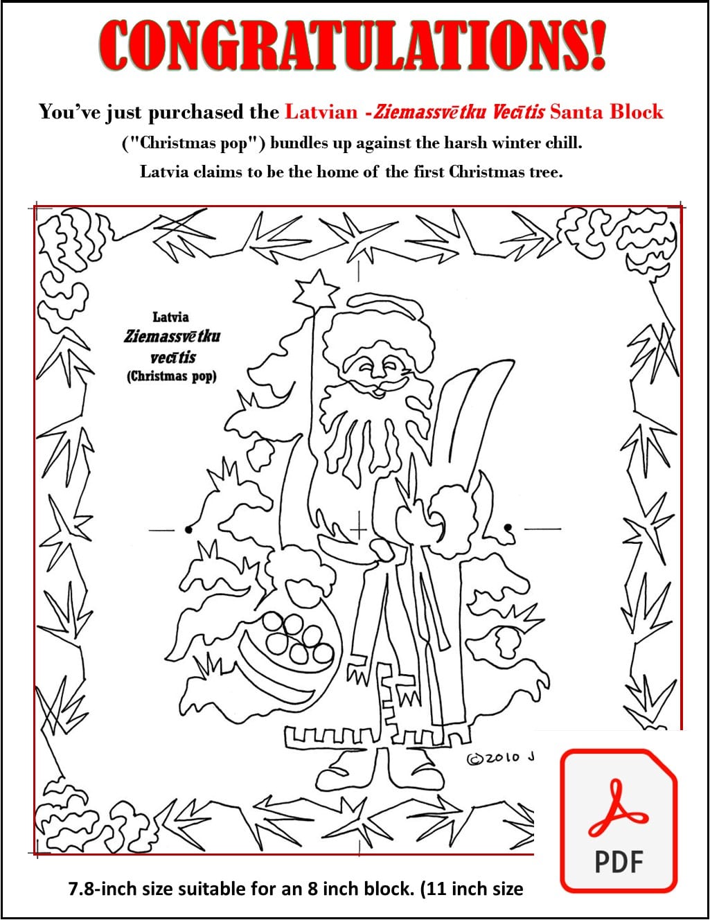 Santa Latvia Redwork: Digital Embroidery Files or Printable Paper PDF file - Image 5