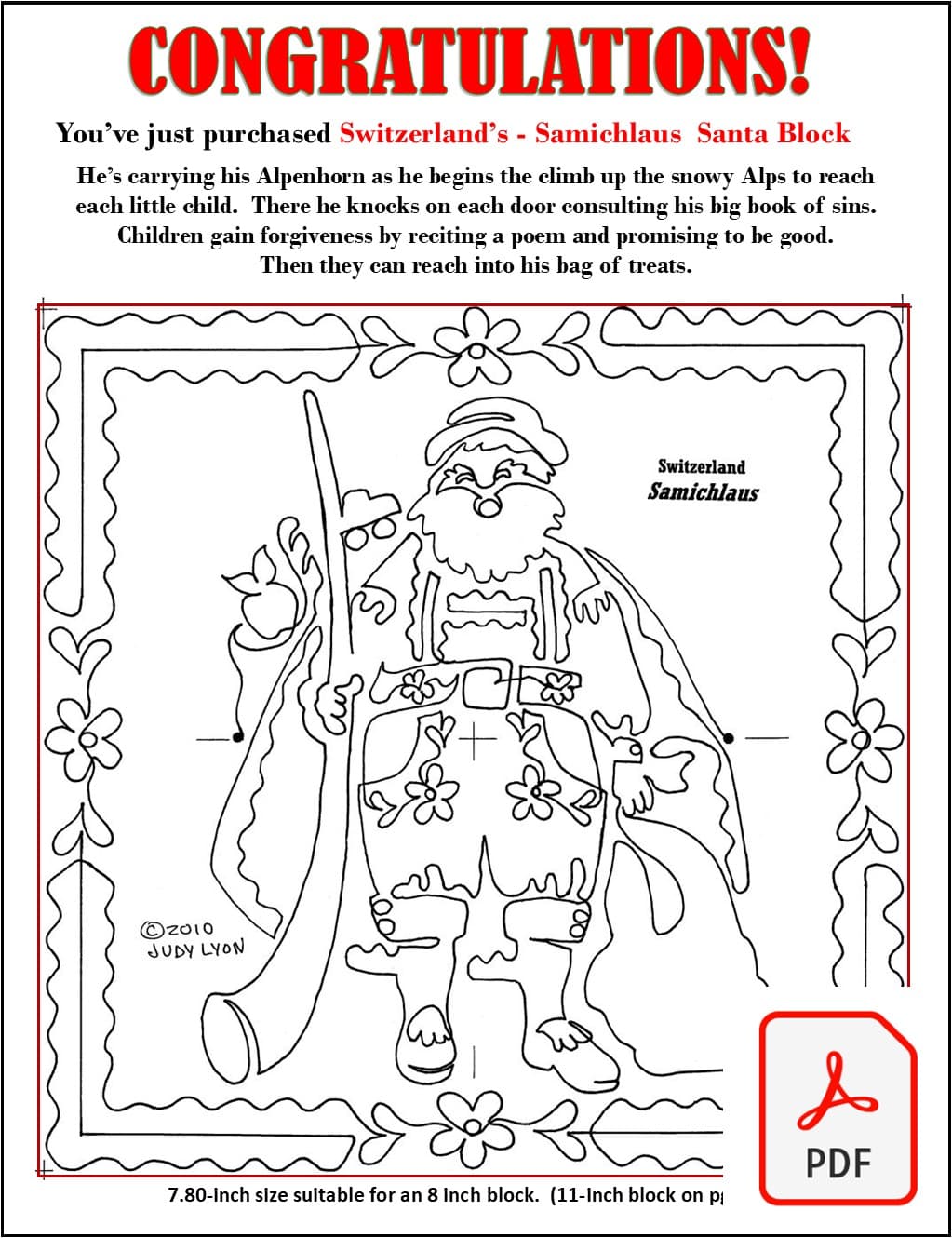 Santa Switzerland Redwork: Digital Embroidery files or PDF Printable Paper - Image 6