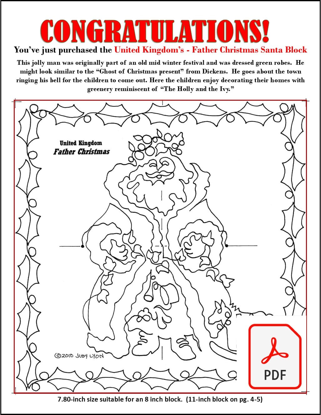 Santa UK Redwork: Digital Embroidery Files or PDF Printable Paper File - Image 4