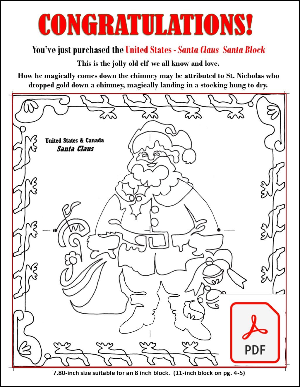 Santa United States & Canada Redwork: Digital Embroidery Files or PDF Printable Paper - Image 4